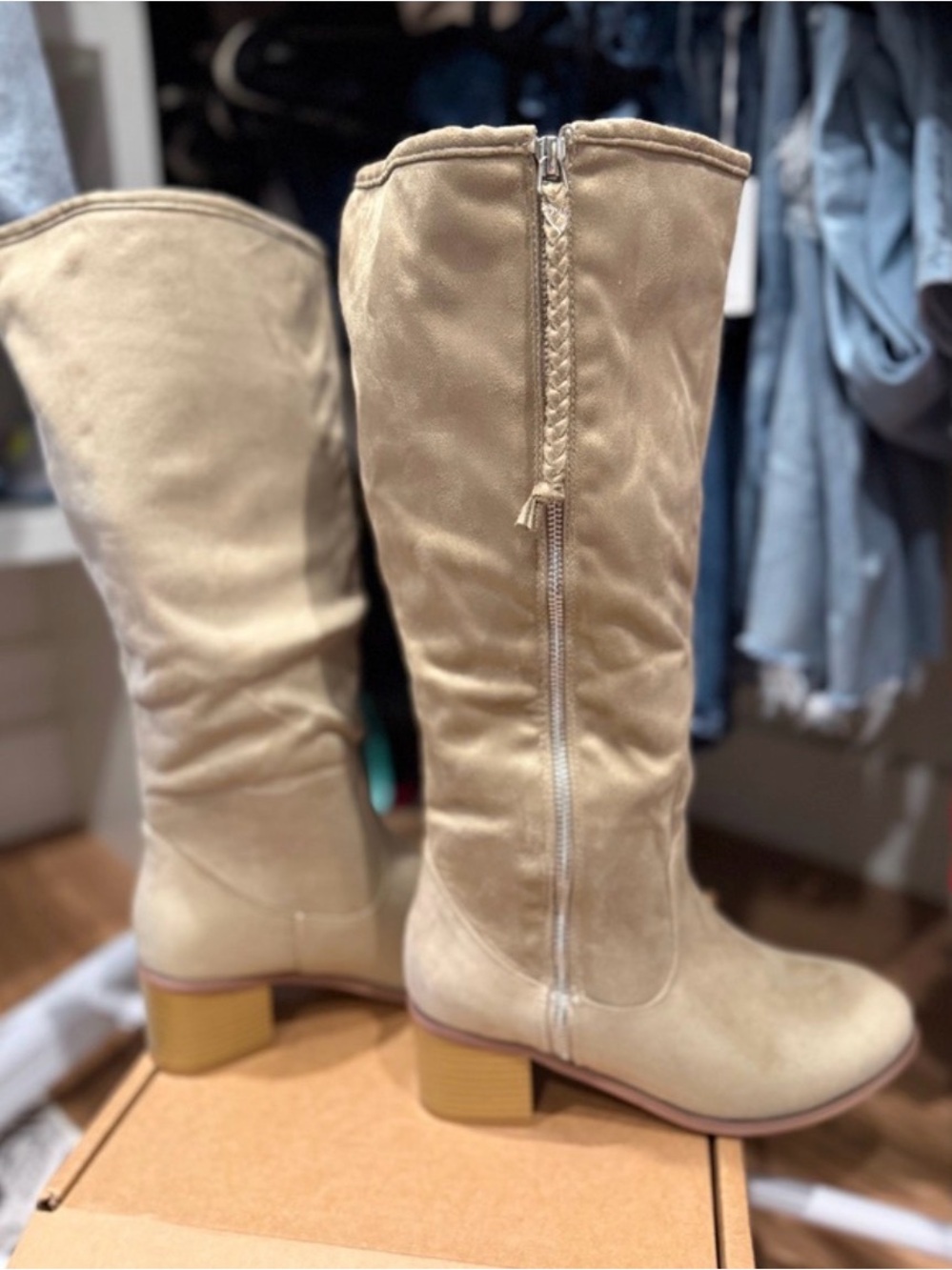 Journee Collection Beige Over-the-Knee Block Heel Boots